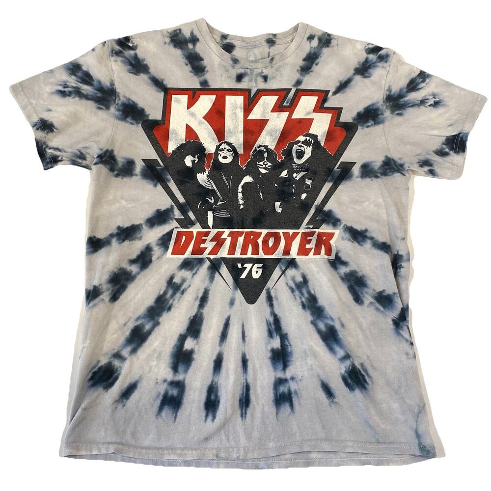 KISS Destroyer '76 Liquid Blue Short Sleeve Blue Tie Dye Band Tee Shirt Size M